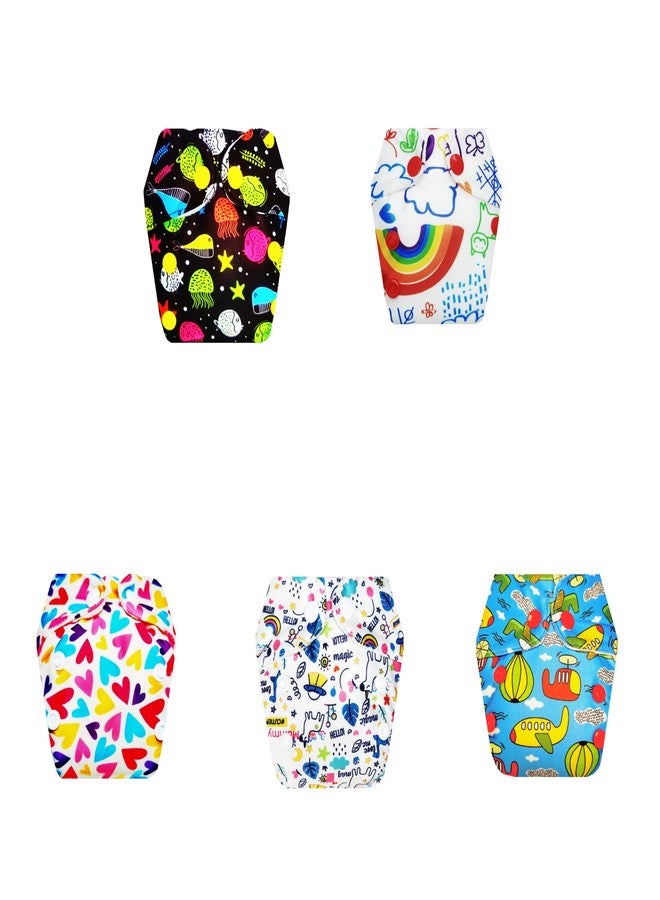 حفاضات قماشية فاخرة من دمبلدو للأطفال حديثي الولادة مع حشوة داخلية (عبوة من 5 قطع) | ملائمة تمامًا | مانعة للتسرب | سريعة الجفاف | ضرورية للاستخدام اليومي | من 0 إلى 4 أشهر | للجنسين - Image 1