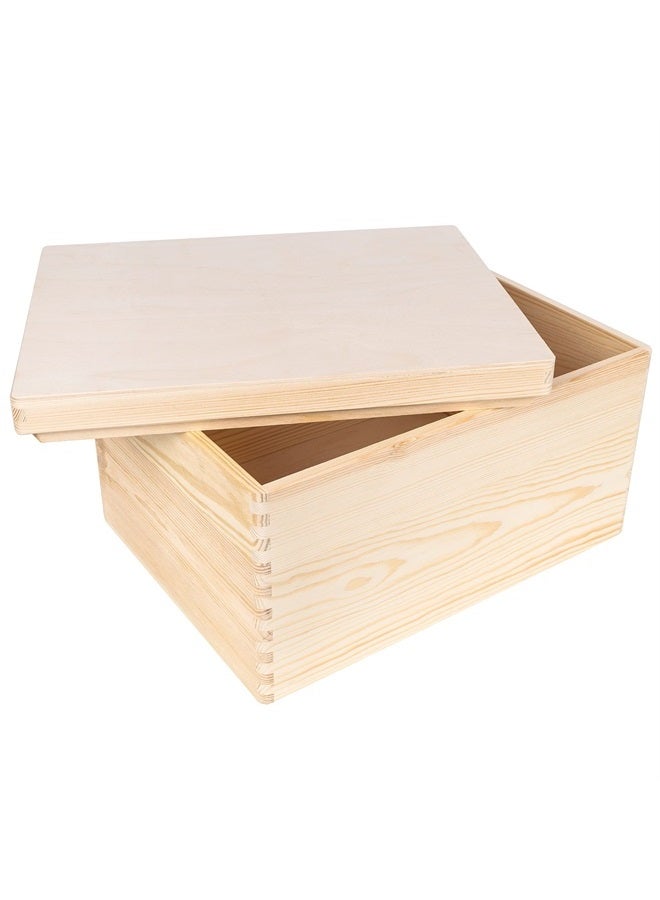 Creative Deco XXL Large Plain Wooden Box Storage | 15.8 x 11.8 x 8.66 inches (+-0.5) | Pressed Lid | Unpainted Gift Box | ROUGH & UNSANDED Wood Keepsake Chest - Image 1