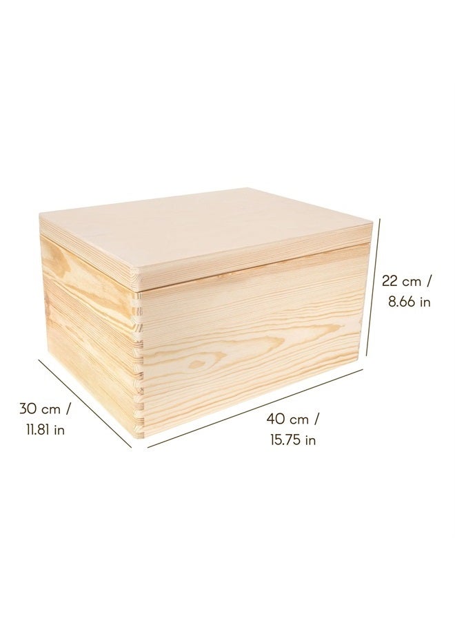 Creative Deco XXL Large Plain Wooden Box Storage | 15.8 x 11.8 x 8.66 inches (+-0.5) | Pressed Lid | Unpainted Gift Box | ROUGH & UNSANDED Wood Keepsake Chest - Image 2