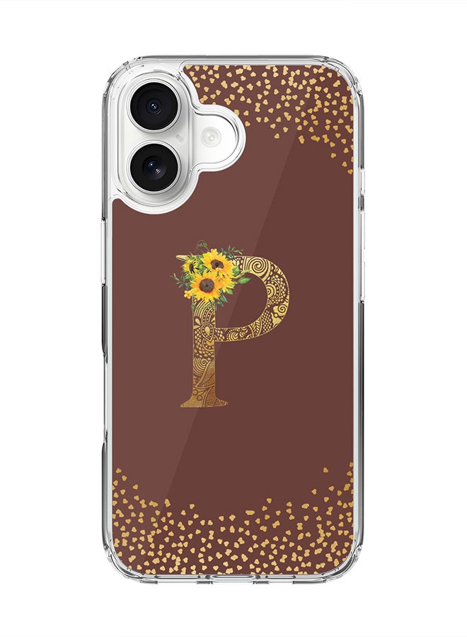 Stylizedd Classic Clear MagSafe Case for iPhone 17 , Hybrid Soft Case Flexible Edges Anti Drop TPU PC Gel Thin Transparent Cover [ Designed for iPhone 17 ] - Custom Monogram Initial Letter Floral Pattern Alphabet - P  (Brown )