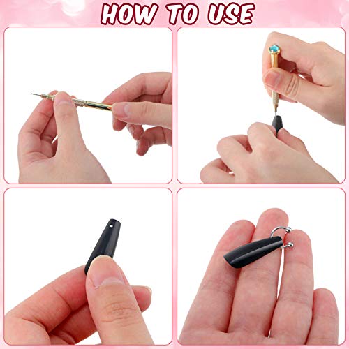 Maitys 25 Pieces Nail Art Dangle Charms with Piercing Tool Hand Drill, Nail Jewelry Rings Charms Pierced Art Supplies for Tips, Acrylic, Gels Decorations(Silver) - Image 5