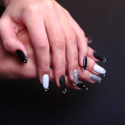 Maitys 25 Pieces Nail Art Dangle Charms with Piercing Tool Hand Drill, Nail Jewelry Rings Charms Pierced Art Supplies for Tips, Acrylic, Gels Decorations(Silver) - Image 4