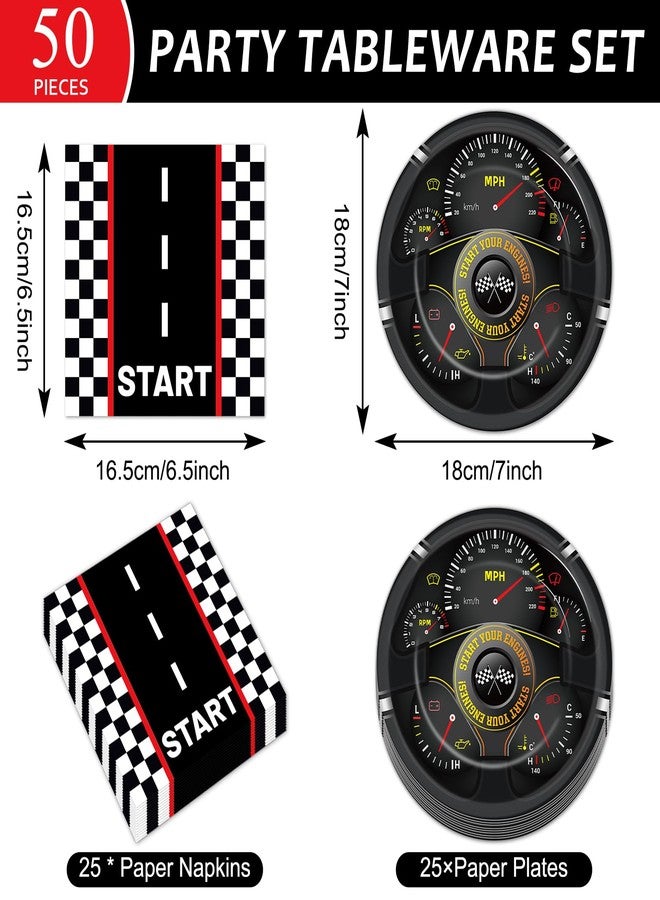 CHUNNIN 50Pcs Race Car Party Plates and Napkins Race Car Birthday Party Decorations Racing Themed Paper Dessert Plates Start Your Engines Tableware Set Serves 25 Guests Kids Boys Baby Shower Party Supplies - Image 2
