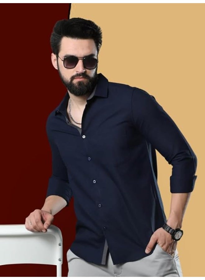 Pinkmint store Combo of Men Casual Cotton Blend Full Sleeves Formal Regular Fit Plain Office Shirts (pack of 2) M - Image 4