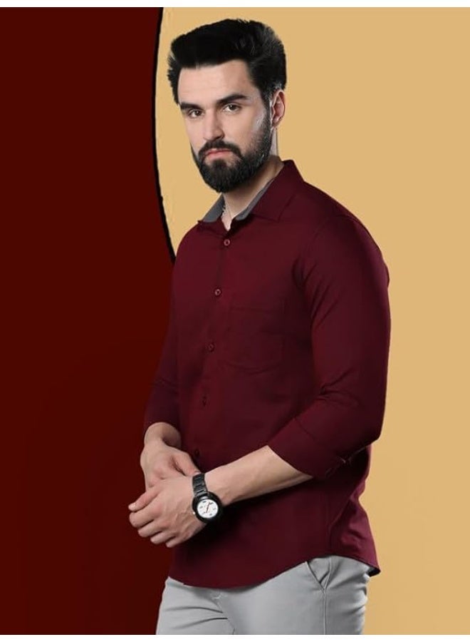 Pinkmint store Combo of Men Casual Cotton Blend Full Sleeves Formal Regular Fit Plain Office Shirts (pack of 2) M - Image 2