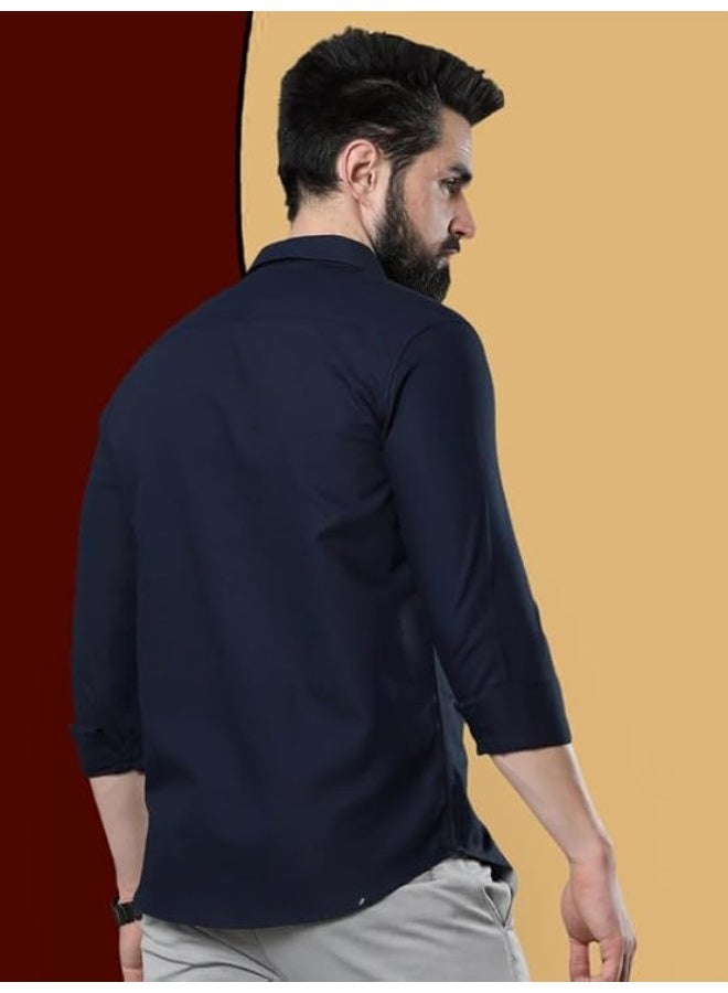 Pinkmint store Combo of Men Casual Cotton Blend Full Sleeves Formal Regular Fit Plain Office Shirts (pack of 2) M - Image 3