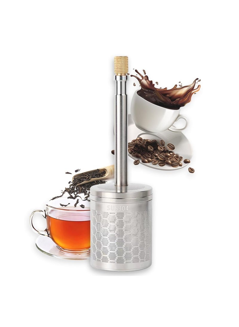 KASTWAVE Stainless Steel Coffee Filter and Tea Press Maker, Manual Pressing French Coffee Filter, Reusable Black Coffee Press for Travel, Camping Work & School - Image 1