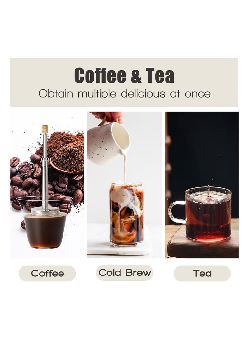 KASTWAVE Stainless Steel Coffee Filter and Tea Press Maker, Manual Pressing French Coffee Filter, Reusable Black Coffee Press for Travel, Camping Work & School - Image 2