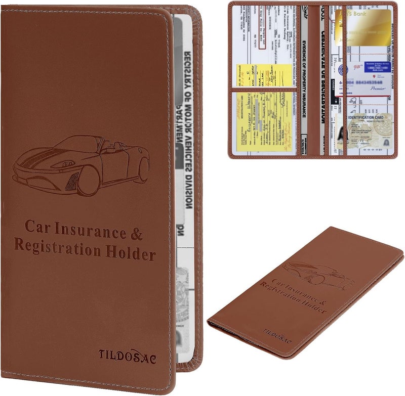 TILDOSAC Car Registration & Insurance Card Holder Leather Auto Glove Box Organizer Document Wallet with Magnetic Shut - Image 1