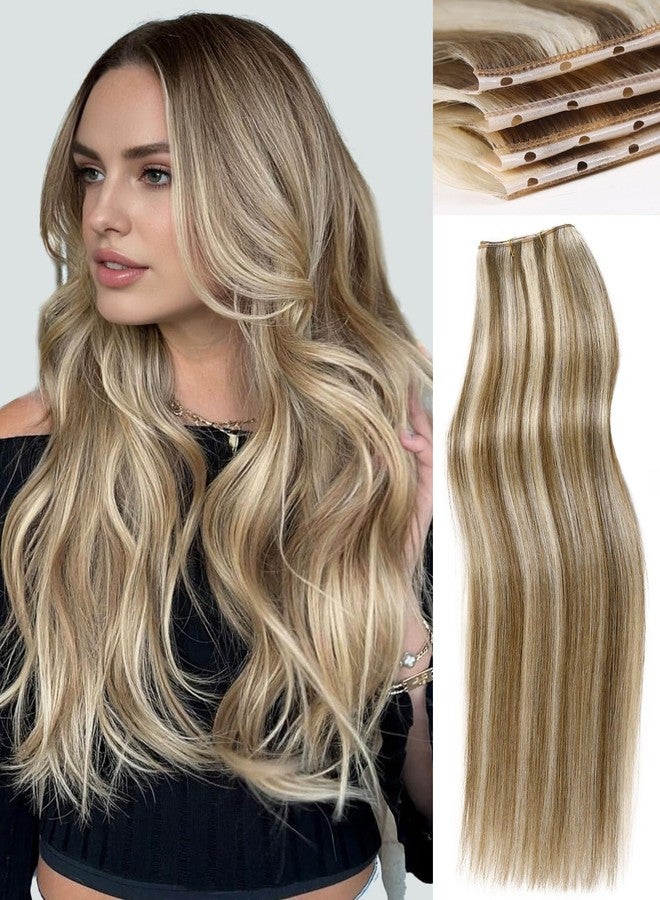 ويجني وصلات شعر بشري غير مرئية على شكل فراشة من WIGNEE OVO بطول 18 بوصة، قطعة واحدة 50 جرام، طبقتين بعرض 13 بوصة، قابلة للقص بدون خياطة، أشقر ممزوج مع خرزات دقيقة، تركيب بدون غراء لكثافة الشعر الخفيف - Image 1
