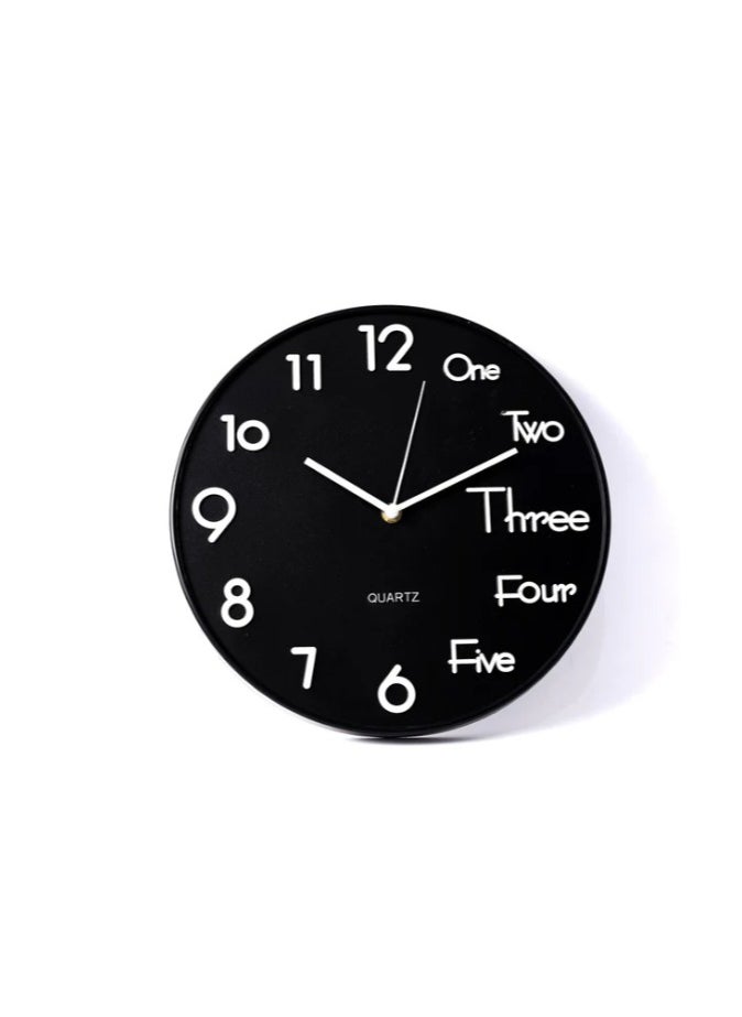ماركة غير محددة Modern decorative round quartz wall clock large analoge display battery operated for homes and offices 30Cm black - ck3  - Image 1