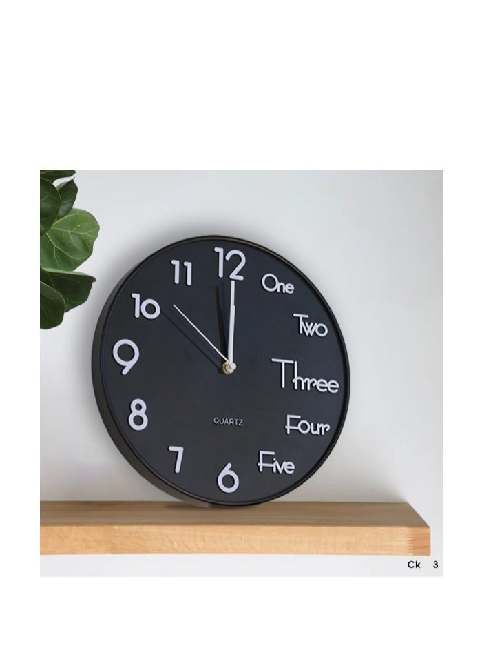 ماركة غير محددة Modern decorative round quartz wall clock large analoge display battery operated for homes and offices 30Cm black - ck3  - Image 3