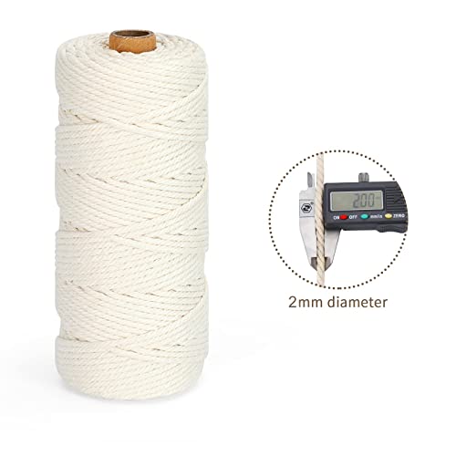 HOMEBOBO Macrame Cord 2mm x 220Yards (656Feet), Natural Cotton Macrame Rope - 2 Strands Twisted Macrame Cotton Cord for Wall Hanging, Plant Hangers, Crafts, Gift Wrapping and Wedding Decorations, Light Gray - Image 3