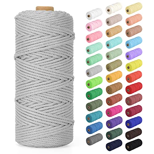 HOMEBOBO Macrame Cord 2mm x 220Yards (656Feet), Natural Cotton Macrame Rope - 2 Strands Twisted Macrame Cotton Cord for Wall Hanging, Plant Hangers, Crafts, Gift Wrapping and Wedding Decorations, Light Gray - Image 1