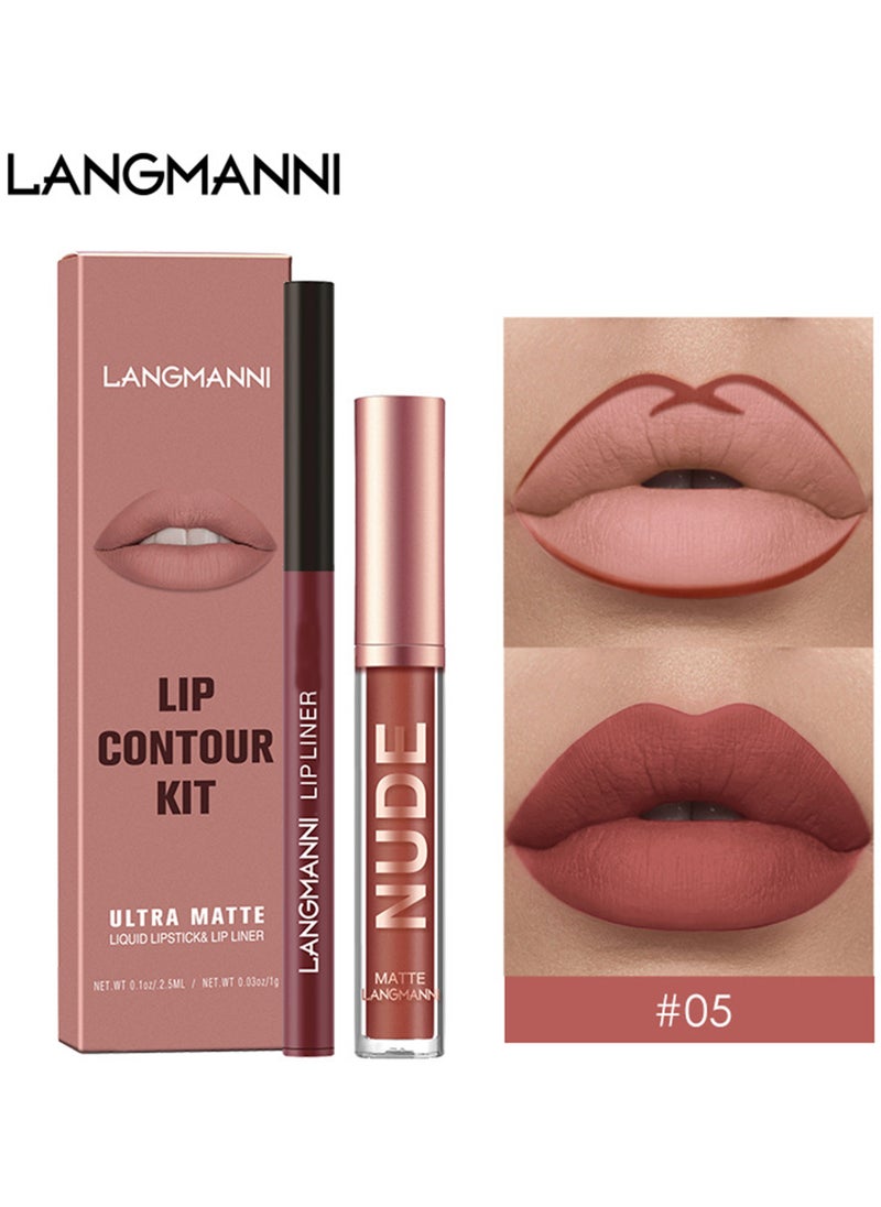 LANGMANNI 05Langmanni Liquid Lipstick + Lip Liner Pens Set, Waterproof Long Wear Lip Gloss Make up Gift Set  - Image 1