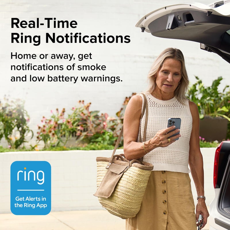 Kidde Smart Smoke Detector, Ring App Enabled for Real-Time Notifications, Hardwired Alarm, AA Backup Battery - Image 2