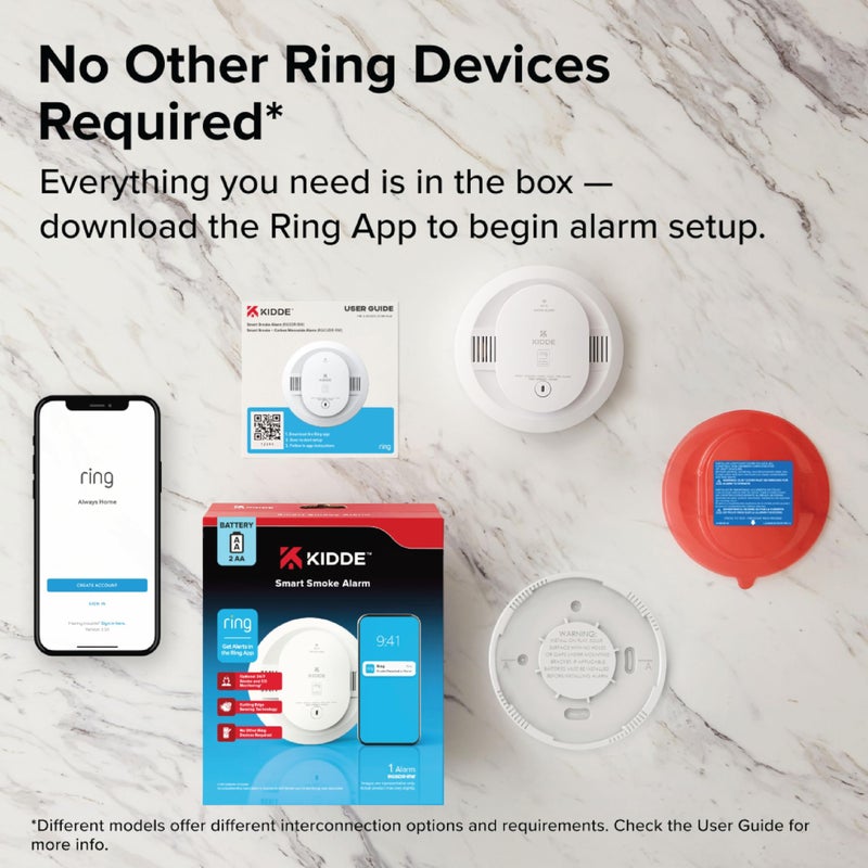 Kidde Smart Smoke Detector, Ring App Enabled for Real-Time Notifications, Hardwired Alarm, AA Backup Battery - Image 5