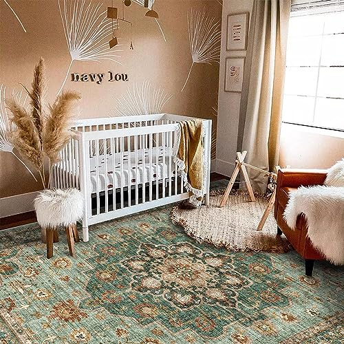 TOPRUUG Washable Oriental Area Rug - 10x14 Rugs for Living Room Soft Carpet for Bedroom Waterproof Floral Distressed Indoor Stain Resistant Non-Shedding Floor Carpets (Green, 10X14) - Image 4