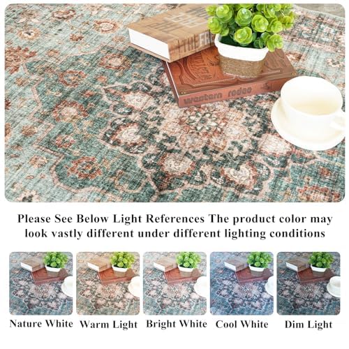 TOPRUUG Washable Oriental Area Rug - 10x14 Rugs for Living Room Soft Carpet for Bedroom Waterproof Floral Distressed Indoor Stain Resistant Non-Shedding Floor Carpets (Green, 10X14) - Image 2