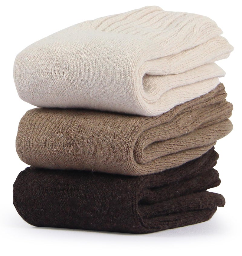 BenSorts Women Warm Solid Socks Thick Ladies Warm Cozy Crew Socks for Female Dark Light Brown Beige 3 Pairs Pack - Image 3