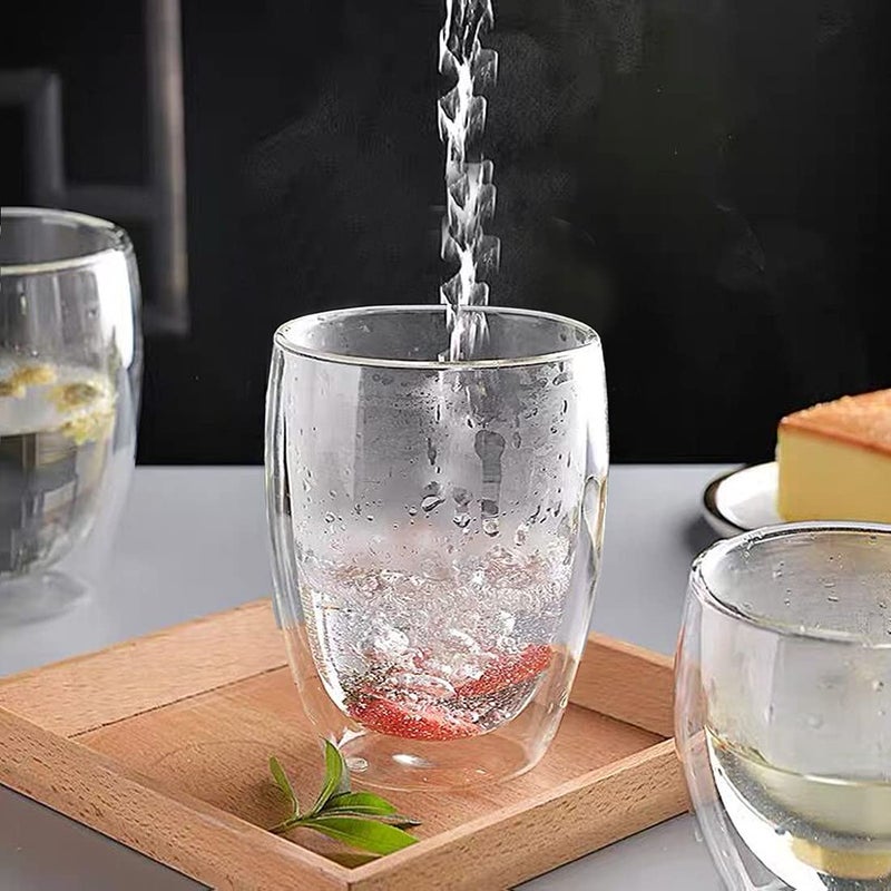 BNUNWISH Clear Coffee Mugs Set of 4 12 OZ Insulated Double Wall Glass Tea Cups For Americano Latte Cappuccinos and Beverage - Image 4