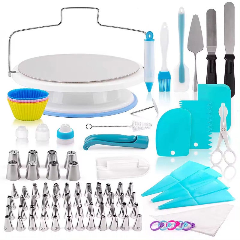 Cake Decorating Kit 150pcs - Complete Safe Materials Smooth Revolving Turntable Numbered Tips for Beginners Professionals Home Bakery Party Wedding Festivals - Image 1