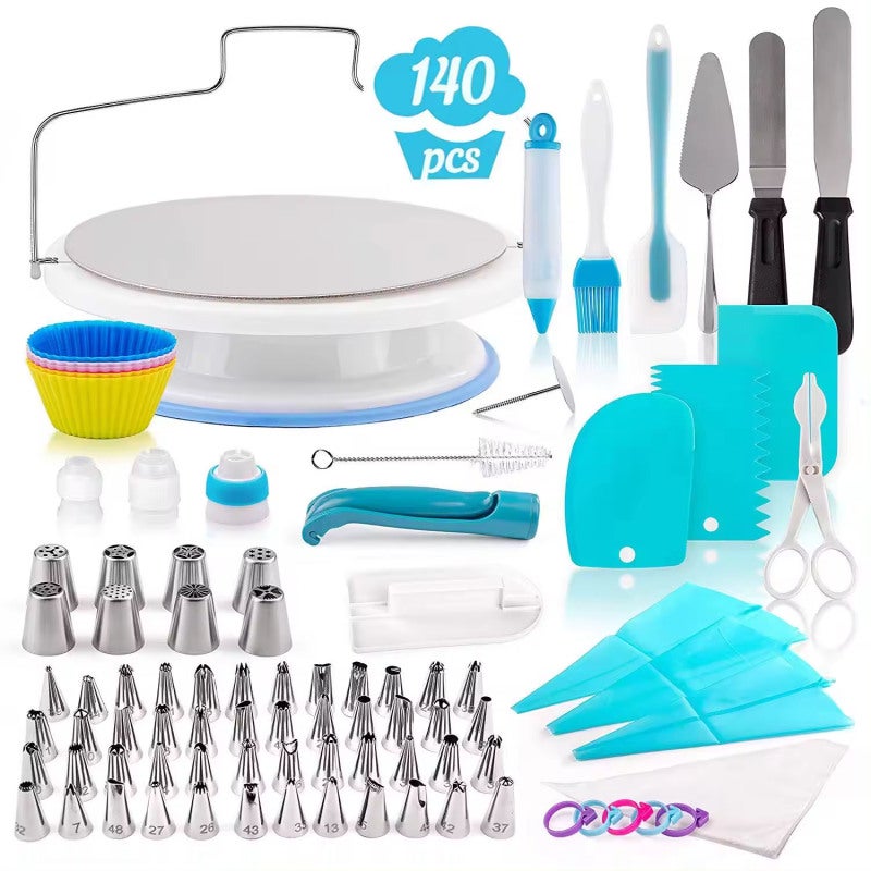 Cake Decorating Kit 150pcs - Complete Safe Materials Smooth Revolving Turntable Numbered Tips for Beginners Professionals Home Bakery Party Wedding Festivals - Image 2