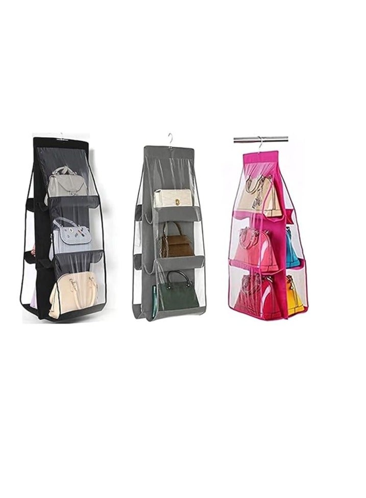 6 Pockets Storage Anti-dust Cover Clear Bag Holder & Closet Organizer, Assorted Colors, Large - Image 1