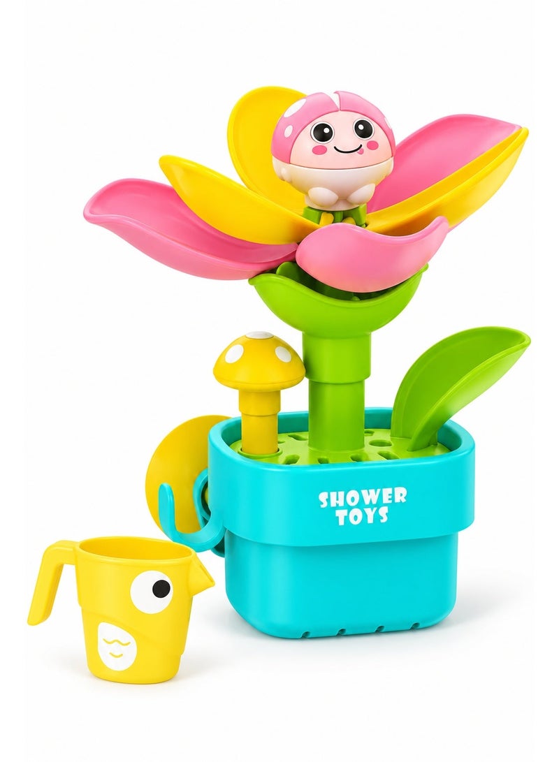 Hydro Bloom Joy Bath Toy for Kids with Watering Cup, Flower Bloom Water Play Toy, Interactive Shower Toy with Mushroom & Water Flow, Colorful Bath Time Toy for Toddlers - Image 1