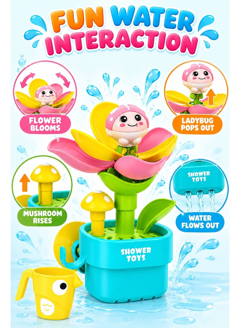 Hydro Bloom Joy Bath Toy for Kids with Watering Cup, Flower Bloom Water Play Toy, Interactive Shower Toy with Mushroom & Water Flow, Colorful Bath Time Toy for Toddlers - Image 2