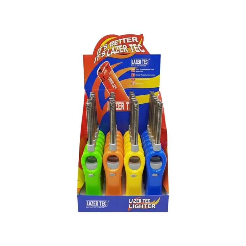 Lasertec PS-1603 Long Nozzle BBQ Lighter – Windproof Refillable Lighters, 24-Piece Value Pack