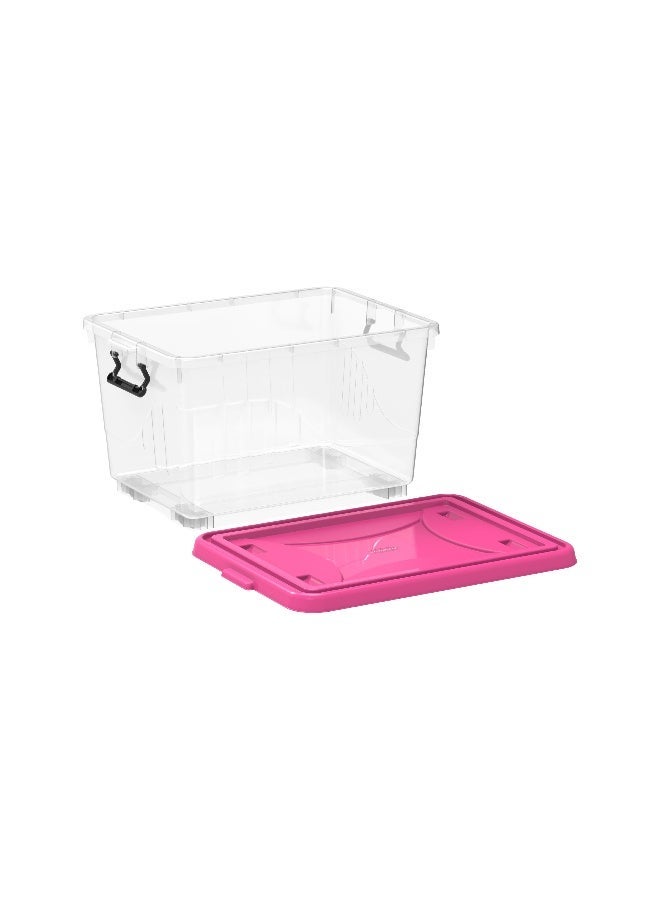 Cosmoplast 55L Clear Plastic Storage Box With Wheels & Lockable Lid (Pack Of 2) - Image 2