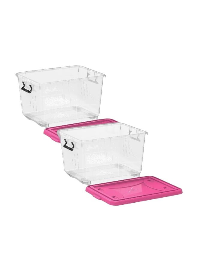 Cosmoplast 55L Clear Plastic Storage Box With Wheels & Lockable Lid (Pack Of 2) - Image 1