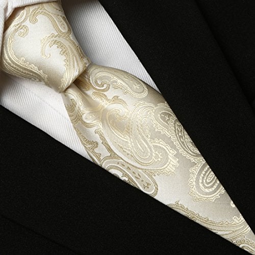 KissTies Mens Fashion Cream Ivory Tie Mens Wedding Neckties + Gift Box - Image 2