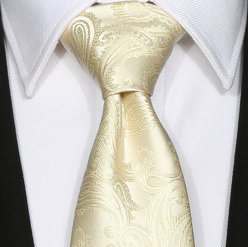KissTies Mens Fashion Cream Ivory Tie Mens Wedding Neckties + Gift Box - Image 3