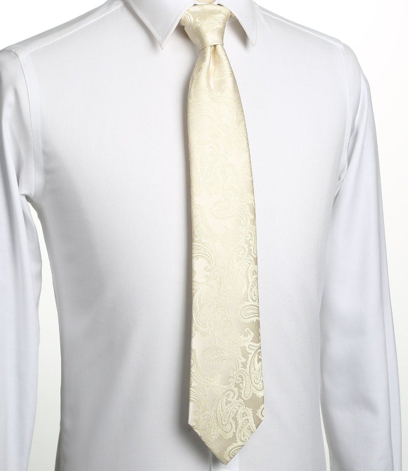 KissTies Mens Fashion Cream Ivory Tie Mens Wedding Neckties + Gift Box - Image 4