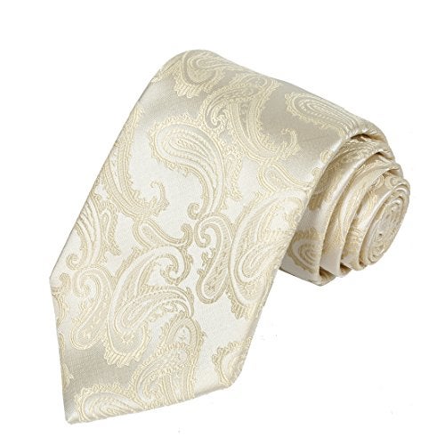 KissTies Mens Fashion Cream Ivory Tie Mens Wedding Neckties + Gift Box - Image 1