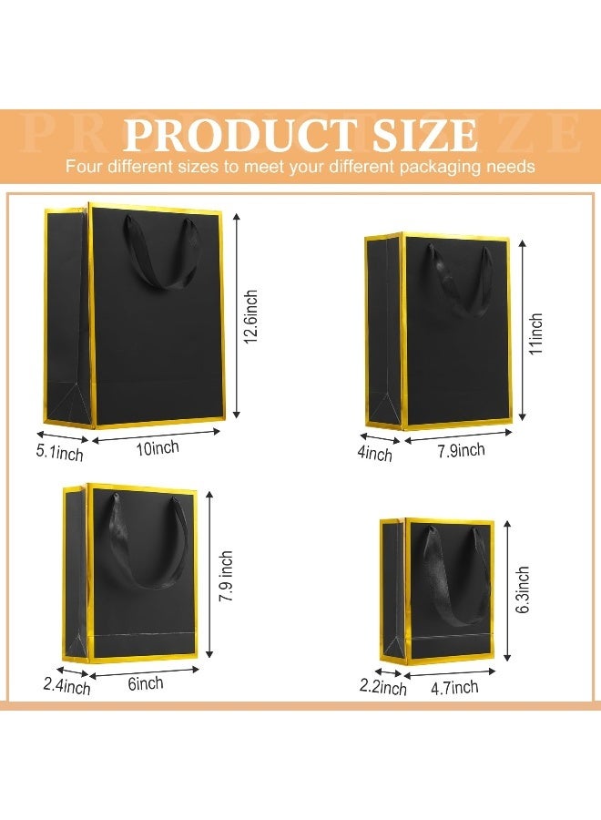 مجموعة من 20 كيس هدايا أسود بحواف ذهبية، 4 أحجام، أكياس تسوق، أكياس هدايا للحفلات مع مقبض من الشريط لأعياد الميلاد وعيد الأم وحفلات استقبال المولود وحفلات الزفاف وهدايا الزفاف - Image 2