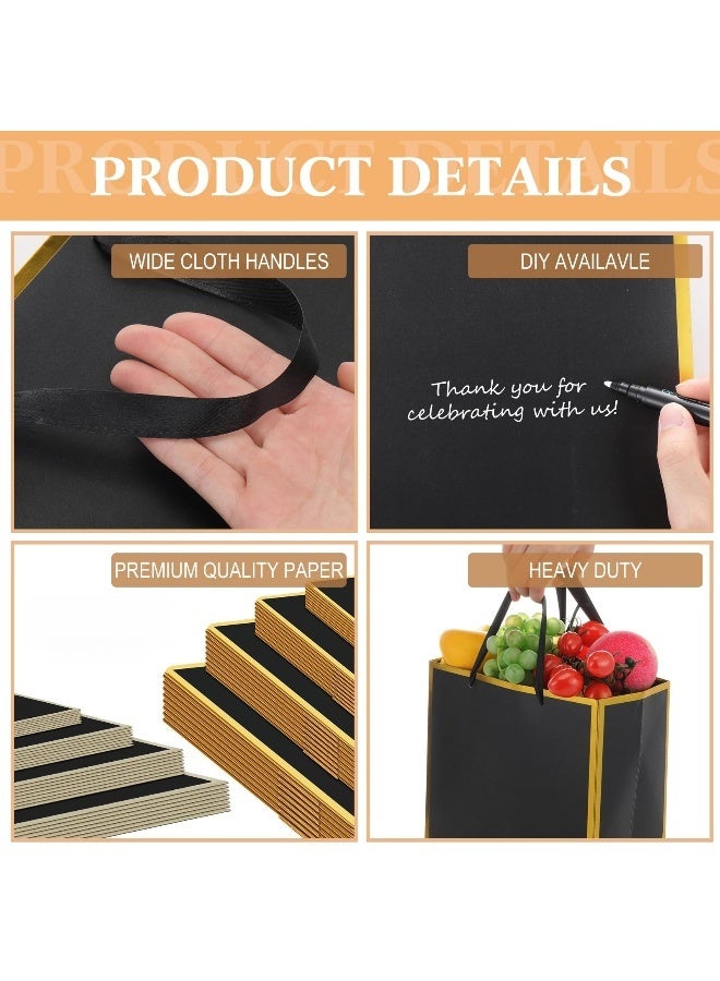 مجموعة من 20 كيس هدايا أسود بحواف ذهبية، 4 أحجام، أكياس تسوق، أكياس هدايا للحفلات مع مقبض من الشريط لأعياد الميلاد وعيد الأم وحفلات استقبال المولود وحفلات الزفاف وهدايا الزفاف - Image 3