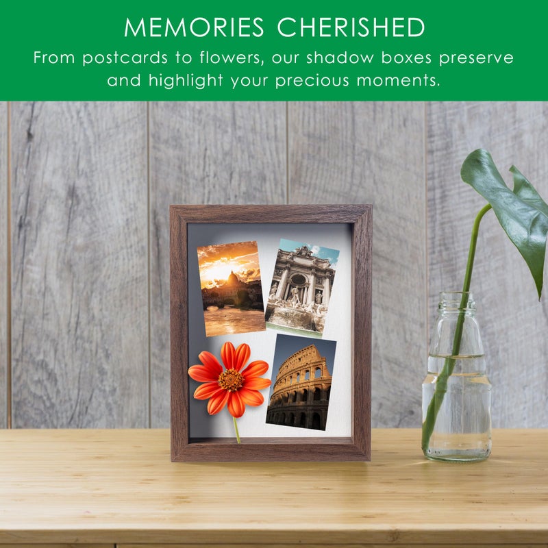 FrameWorks الأطر 8 × 8 داكنة خشب الظل خشبي الإطار - علبة عرض مع مربع ذاكرة خلفية ناعمة مع صندوق عرض زجاجي معب - Image 2