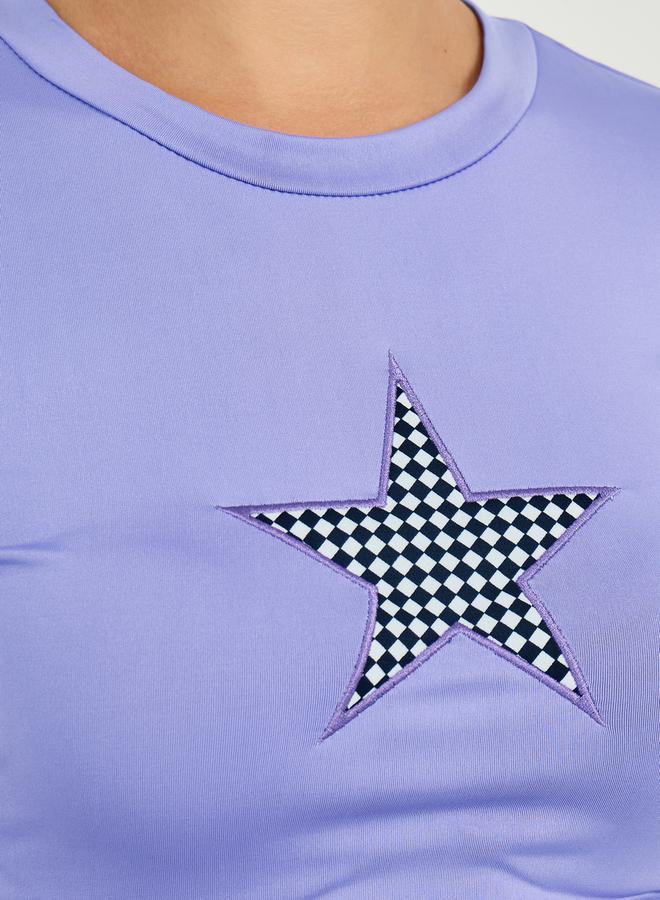 Styli Embroidered Round Neck Fitted Crop T-Shirt  - Image 4