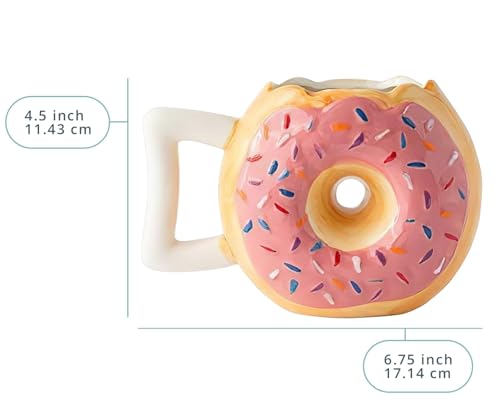 Comfify Ceramic Donut Mug – Pink Glaze with Sprinkles – Funny “MMM... Donuts!” Quote – 14 oz Coffee Cup for Tea, Hot Chocolate, and More – Giftable Novelty Drinkware - Image 3