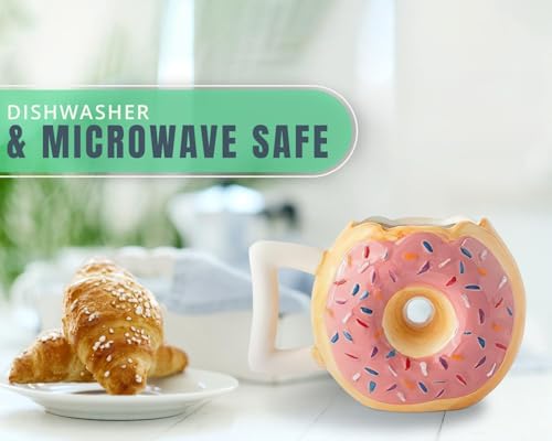 Comfify Ceramic Donut Mug – Pink Glaze with Sprinkles – Funny “MMM... Donuts!” Quote – 14 oz Coffee Cup for Tea, Hot Chocolate, and More – Giftable Novelty Drinkware - Image 5