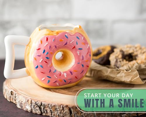 Comfify Ceramic Donut Mug – Pink Glaze with Sprinkles – Funny “MMM... Donuts!” Quote – 14 oz Coffee Cup for Tea, Hot Chocolate, and More – Giftable Novelty Drinkware - Image 4