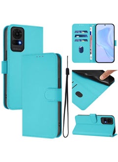 For TCL 50 LE Skin Feel Solid Color Leather Phone Case with Lanyard(Lake Blue)