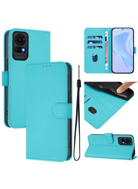 For TCL 50 LE Skin Feel Solid Color Leather Phone Case with Lanyard(Lake Blue)
