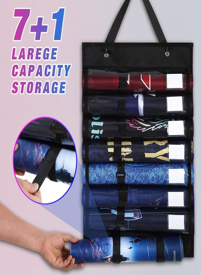 Lukeline Playmat Tube Storage Bag with 7 Sticky Straps,7+1 Transparent Plastic Slots with Label,Hanging Playmat Holder with 2 Hooks for TCG/RPG Play Mat and Card Game Mat Tube - Image 5
