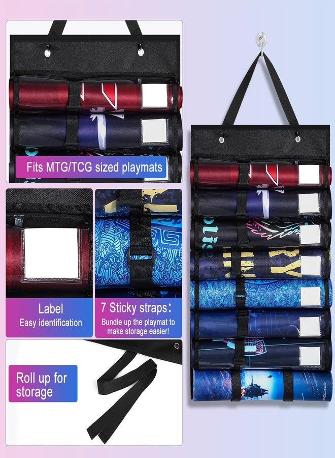 Lukeline Playmat Tube Storage Bag with 7 Sticky Straps,7+1 Transparent Plastic Slots with Label,Hanging Playmat Holder with 2 Hooks for TCG/RPG Play Mat and Card Game Mat Tube - Image 3