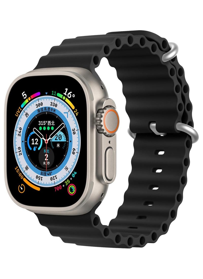 DUX DUCIS - Dux Ducis Ocean Wave Series Silicone Rubber and Stainless Steel Watch Strap for Apple Watch 42mm/44mm/45mm, Black - Image 1