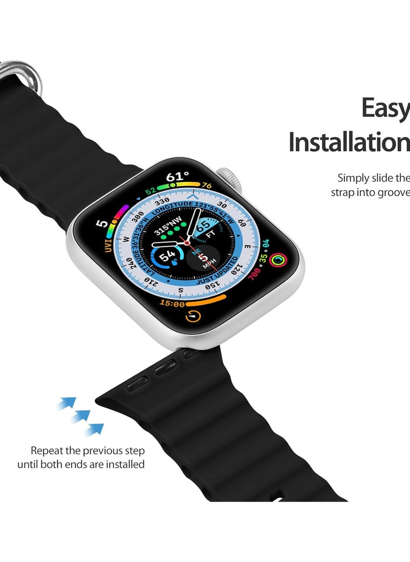 DUX DUCIS - Dux Ducis Ocean Wave Series Silicone Rubber and Stainless Steel Watch Strap for Apple Watch 42mm/44mm/45mm, Black - Image 1